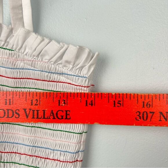 English Factory Smocked White Rainbow Midi Dress W/Pockets Adjustable Ties Sz M - Picture 10 of 16
